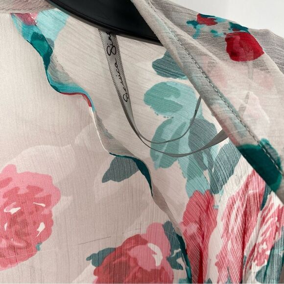 Jessica Simpson Women’s Open Front Fringe Sheer Floral Kimono Swim Cover size S - Picture 2 of 3